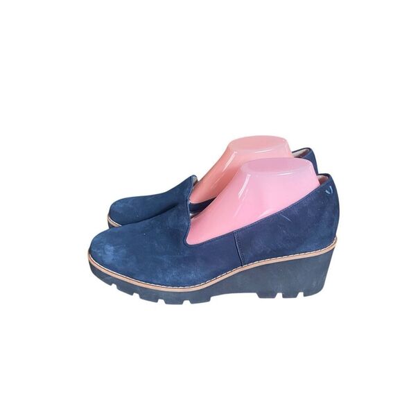 Vionic Willa Wedge Navy Blue Suede Water Repellent Slip On Loafer Shoes Sz 10 - Picture 4 of 11